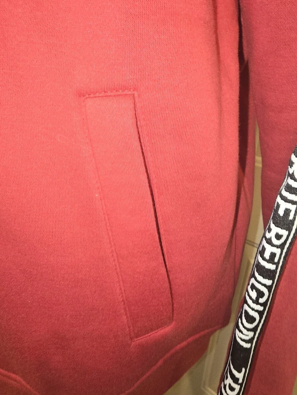 Mens True Religion Red Zip-Up Jacket with Logo Tape